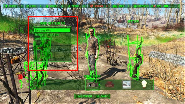 Information about number of and connections between the supply routes can be received by pressing the walk button while seeing the map (check the picture below) - Fallout 4: Settlement management - Creating settlements - Fallout 4 Game Guide & Walkthrough