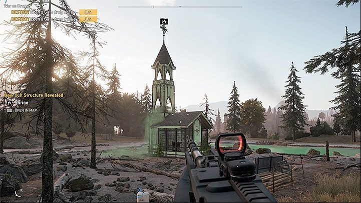 An example shrine is shown in the attached screenshot - Shrines map in Henbane River region in Far Cry 5 - Maps - Far Cry 5 Game Guide