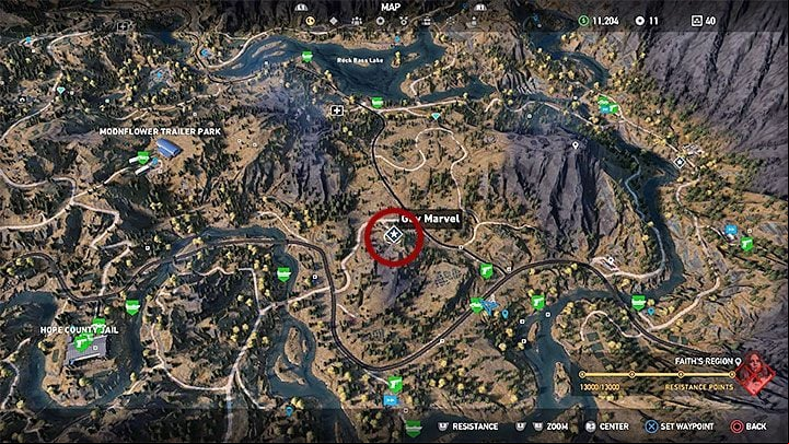 Guy Marvel can be found on a film set in the abandoned mine (Grimalkin Radon Mine), as shown in the screenshot - Side Quests in Henbane River Region - Henbane River - Far Cry 5 Game Guide