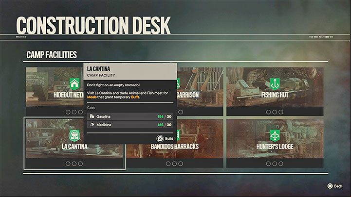 All prey obtained through hunting and fishing has its uses, but first you must build La Cantina in one of the guerrilla hideouts, which will allow you to cook meals - Far Cry 6: Hunting and fishing - Basics - Far Cry 6 Guide