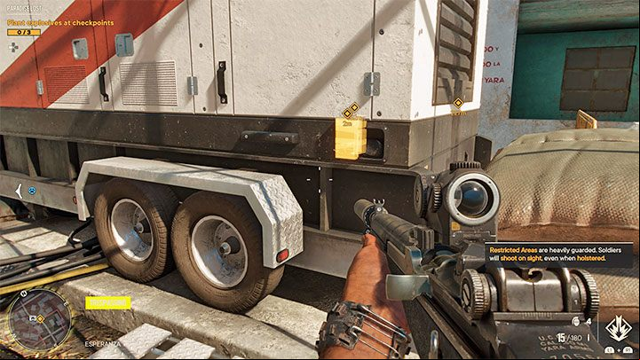 In each of the locations marked by the game, you must find the yellow highlighted spot for placing an explosive charge - hold down the interaction button - Far Cry 6: Paradise Lost - walkthrough - Esperanza - Far Cry 6 Guide