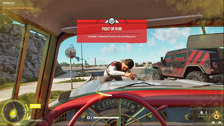 The operation will theoretically end when you leave the garage, but make sure you also get out of Esperanza and lose the chase - Far Cry 6: Paradise Lost - walkthrough - Esperanza - Far Cry 6 Guide
