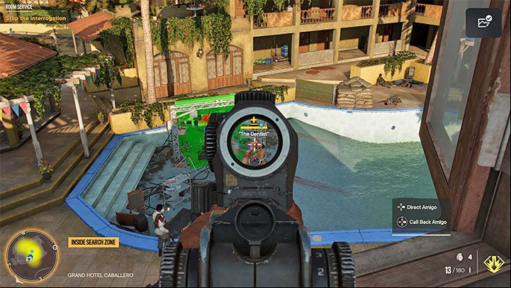 The interrogation takes place in the central part of the hotel, in a partially emptied swimming pool - Far Cry 6: Room service - walkthrough - El Este - Far Cry 6 Guide