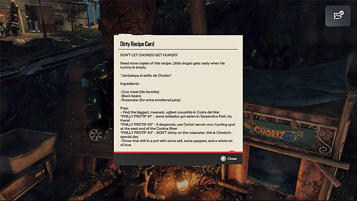 A Dirty Recipe Card is attached to the wall next to where this operation began - Far Cry 6: Whos a Good Boy - walkthrough - Yaran stories - Madrugada - Far Cry 6 Guide