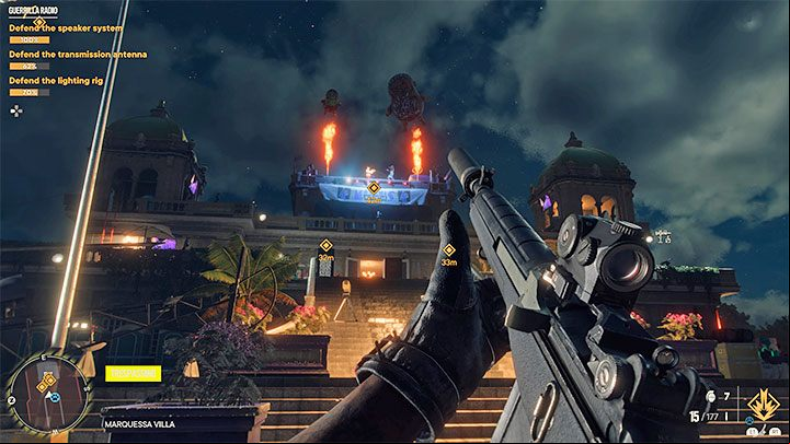 The concert will begin and your task will be to protect the local equipment - Speaker System, Transmission Antenna and Lighting Rig - Far Cry 6: Guerrilla Radio - walkthrough - Valle De Oro - Far Cry 6 Guide