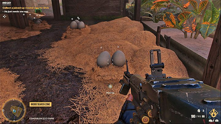 You can choose any rooster egg you like to steal - hold down the interaction button when you get close to one of the eggs - Far Cry 6: Over Easy - walkthrough - Yaran stories - Madrugada - Far Cry 6 Guide