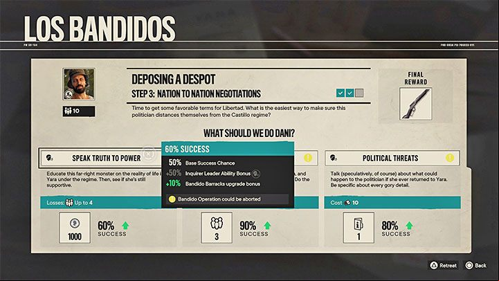 After enough time has ed from the start of the operation, you will be able to return to a Los Bandidos board and complete its main part - Far Cry 6: Los Bandidos Operations - Basics - Far Cry 6 Guide