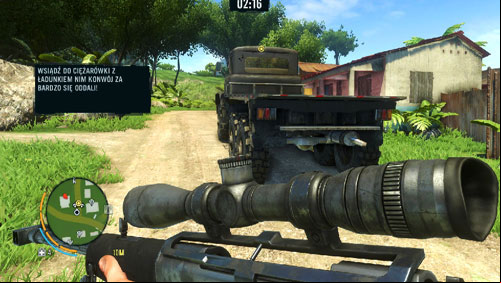 When you manage to kill most of the soldiers descend from the water tower and enter the truck in the left part of the village, shown in the screenshot - Ambush - Main missions - Far Cry 3 - Game Guide and Walkthrough