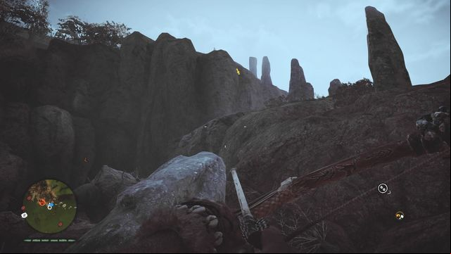 While standing at the bottom, near a place where you might start a sidequest, look up - Izila masks - Southern Oros - Far Cry Primal - Game Guide and Walkthrough