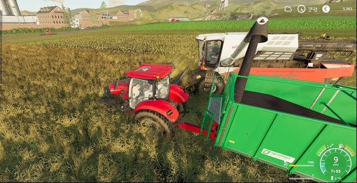 Use tractors with narrow tires to avoid damaging your plants when emptying the harvester. - Farming Simulator 19: Grains - how to grow? Guide - Field work - Farming Simulator 19 Guide and Tips