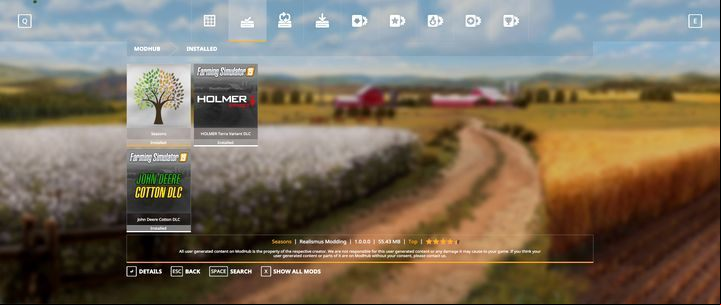 For proper functioning of this mod, it is recommended to use a new save file - Farming Simulator 19: Seasons 19 - Basics - Seasons 19 - Farming Simulator 19 Guide and Tips