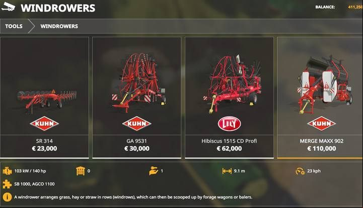 Windrowers. - Farming Simulator 19: Machines for grass, hay - List of vehicles and machines - Farming Simulator 19 Guide and Tips
