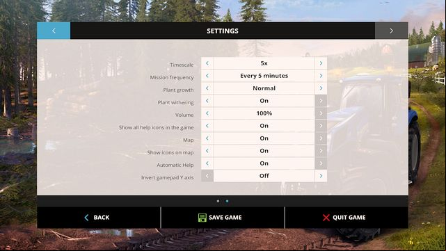Settings that can be changed during gameplay. - Settings - Basics - Farming Simulator 15 Game Guide