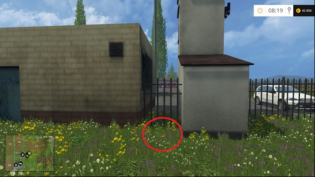 Near a small building, just behind the fence - Section C - coins 30 - 44 - Gold Coins - Farming Simulator 15 Game Guide