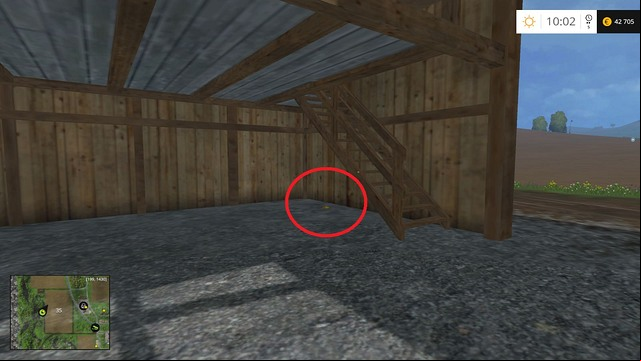 Inside a building on the edge of field no - Section E - coins 55 - 69 - Gold Coins - Farming Simulator 15 Game Guide