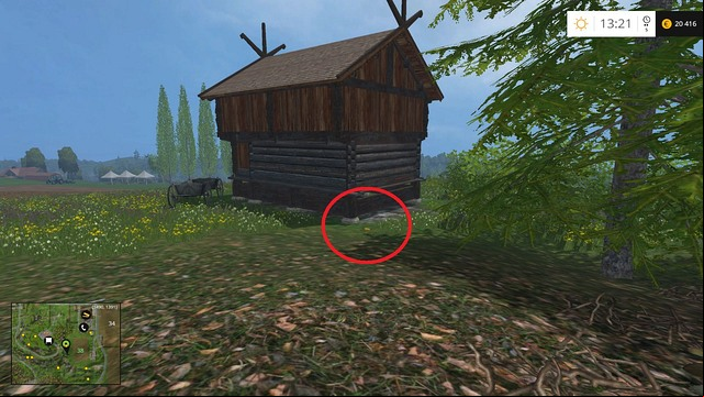 Close to the previous coin, behind a wooden hut - Section F - coins 70 - 89 - Gold Coins - Farming Simulator 15 Game Guide