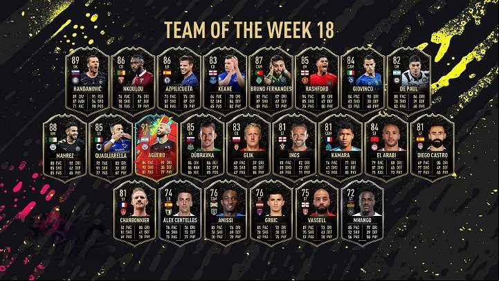In TOTW 18, we can also see other famous names such as Marcus Rashford, Sergio Agüero (second nomination), or Samir Handanovic - Team of the Week 18 (TOTW) - FIFA 20 Ultimate Team - Team of the Week - FIFA 20 Guide