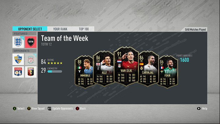 In TOTW 12, you can also find other very famous names like Nabil Fekir, Lars Bender, Ciro Immobile (second nomination) - Team of the Week 12 (TOTW) - FIFA 20 Ultimate Team - Team of the Week - FIFA 20 Guide
