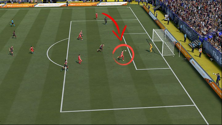 Low cross is done just above the ground, so the high number of defenders in the penalty area significantly reduces the chances that the ball will reach target - FIFA 21: Centers - Basics - FIFA 21 Guide