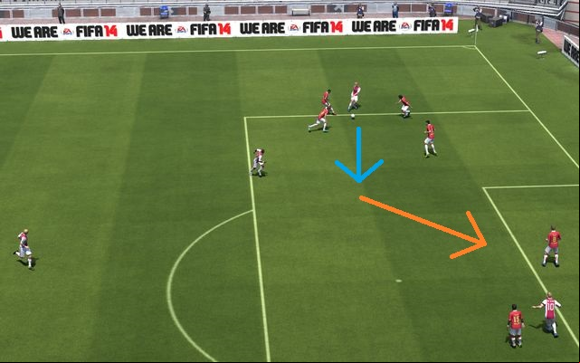 Drawing the defenders' attention and focusing it on a single player gives you multiple possibilities of playing the ball and can open a straight way to scoring a goal - Finishing actions - Offense - FIFA 14 - Game Guide and Walkthrough