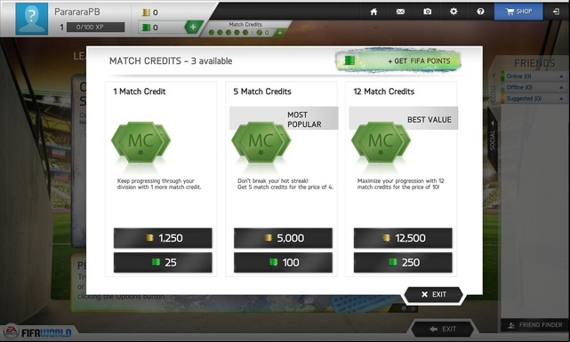 Match Credits buying in the League Teams mode - Match Credits - League Teams - FIFA World - Game Guide and Walkthrough