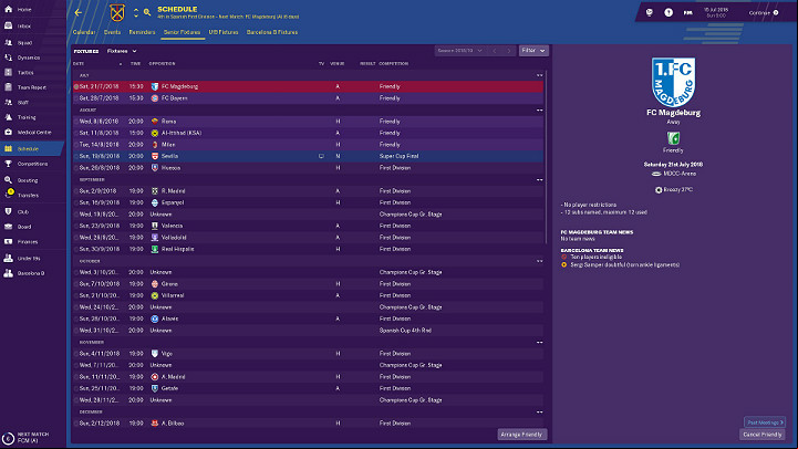 Try to plan your first friendly fixtures around the 3rd week of preparations for the season - Preparing for season and general training Football Manager 2019 - Good start - Football Manager 2019 Guide and Tips