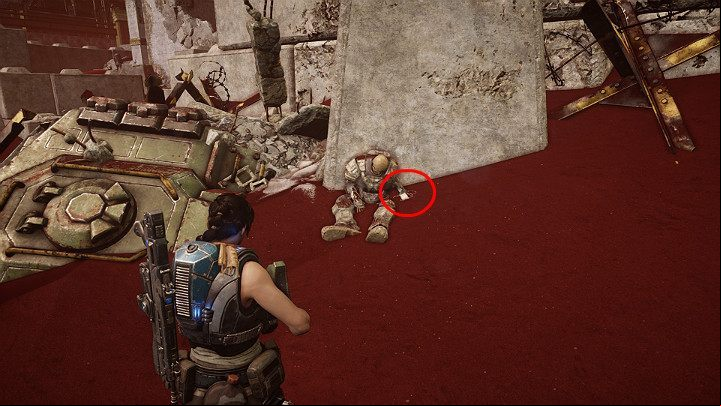 Approach the skeleton and pick up a collectible - UNR Dogtag: Fallen Loyalist - Act 3 Chapter 3 - Some Assembly Required | Gears 5 Walkthrough - Act III - Gears 5 Guide