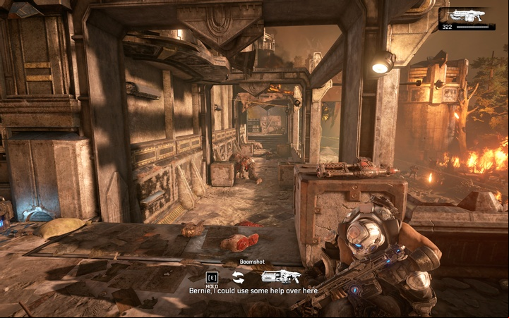 Behind the cover at the mouth of the corridor, you will find a grenade launcher - Act 1:0 - Prologue | Walkthrough - Walkthrough - Gears of War 4 Game Guide