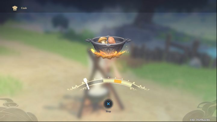 The dishes are prepared at a campfire - to create one, press the button at the right moment (during cooking animation) If you complete the action correctly, you'll get Proficiency (if it's at a maximum, you'll be cooking automatically) - Genshin Impact: Cooking Guide - Basics - Genshin Impact Guide