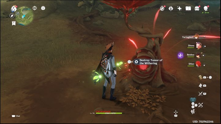 When the opponents are defeated, a Tumor of the Withering will appear in the middle of the Withering Zone - Genshin Impact: Withering Zone - Sumeru - Basics - Genshin Impact Guide