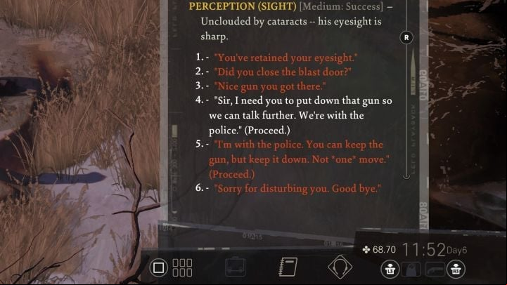 In the initial part of the conversation, it is advisable to force the Deserter to put the rifle on the ground instead of allowing him to hold it in his hand - Disco Elysium: Extract a confession from The Deserter - walkthrough - Ruby and the shooter - Disco Elysium Guide