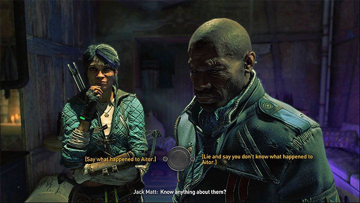 The first few choices in the conversation with Jack Matt don' - Dying Light 2: Tell what happened to Aitor or lie? A Place to Call Home - Important Choices - Dying Light 2 Guide