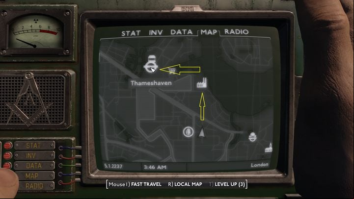 The settlement of Thameshaven is located north-west of the train wreck where you started the game - Fallout London: How to get to Thameshaven? - Transition description - Fallout London Guide