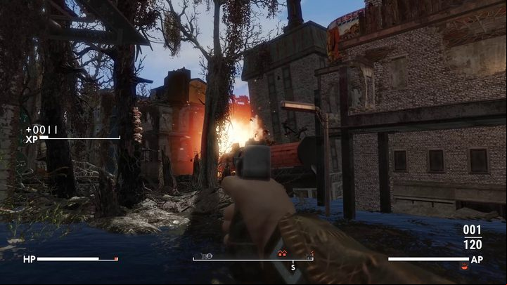 You can easily eliminate most of the hostiles by shooting at the red barrels on the shore - Fallout London: Where to find Archie in Rotherhithe (Lands of the Seraph quest)? - Transition description - Fallout London Guide
