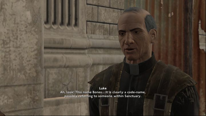 Luke will draw your attention to the nickname Bones appearing in the client list - Fallout London: Where to find Lazarus? - Transition description - Fallout London Guide