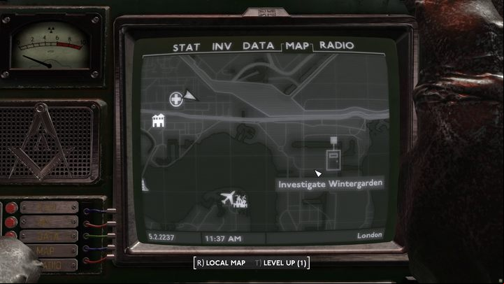 The recording will reveal that the ghoul kidnapped by the Isle of Dogs Syndicate is located in the gang's headquarters known as Wintergarden - Fallout London: Where to find Lazarus? - Transition description - Fallout London Guide