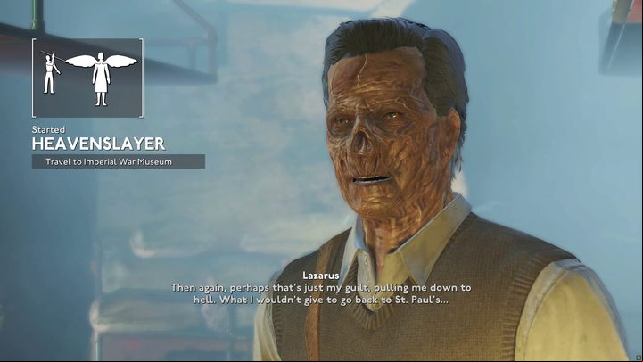 Once you convince or defeat the gangsters and get inside the cage, you can finally talk to Lazarus - Fallout London: Where to find Lazarus? - Transition description - Fallout London Guide