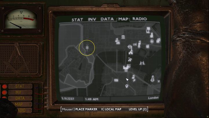 The entrance to the new district is located on the western edge of the London map - Fallout London: How to get to Westminster? - Transition description - Fallout London Guide