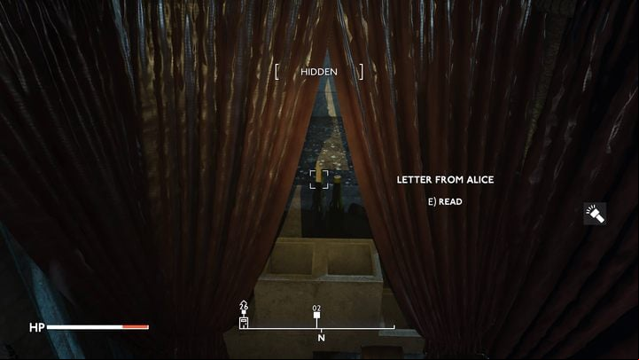 Climb onto the furniture and look through the gap between the curtains (heading towards Alice) - Fallout London: How to get leader letters? - Transition description - Fallout London Guide