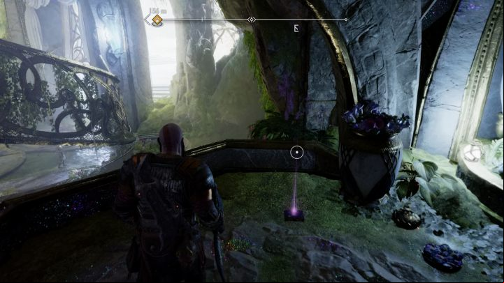 The artefact will lie on a balcony in a room with a age blocked by a blue crystal - God of War Ragnarok: Temple of Light, Alfheim - secrets, collectibles - Alfheim - God of War Ragnarok Guide
