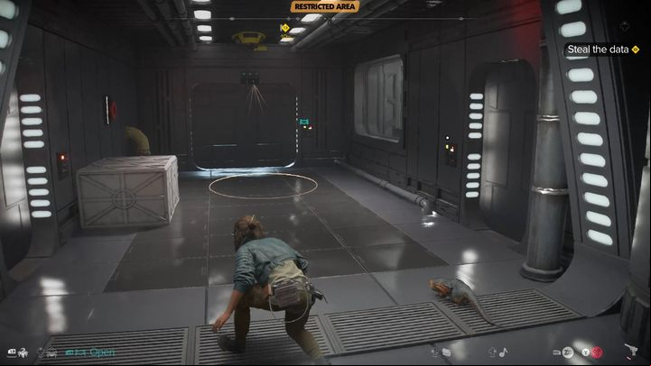 You are now in front of the control room - first go to the room on the right, get rid of the enemy inside, hack the computer to disable the cameras and open the door to the control room - Star Wars Outlaws: Jabbas Favor - walkthrough - Tatooine - Star Wars Outlaws Guide