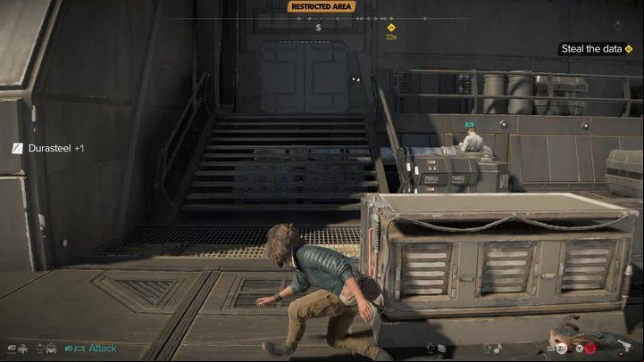 On the top floor of the building, get rid of the sniper and the officer in front of the entrance door - Star Wars Outlaws: Jabbas Favor - walkthrough - Tatooine - Star Wars Outlaws Guide