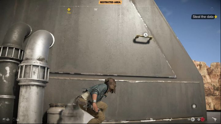 After ing through the landing pad, do not go inside the fort - use the grappling hook to climb up the wall - Star Wars Outlaws: Jabbas Favor - walkthrough - Tatooine - Star Wars Outlaws Guide