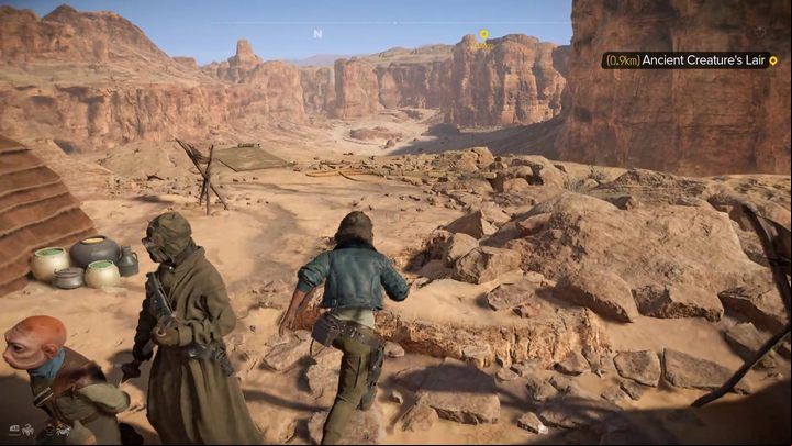 To free Hoss from the hands of the Tuskens, you must go to a nearby cave and retrieve the pearl they stole - Star Wars Outlaws: The Heavy - walkthrough - Tatooine - Star Wars Outlaws Guide