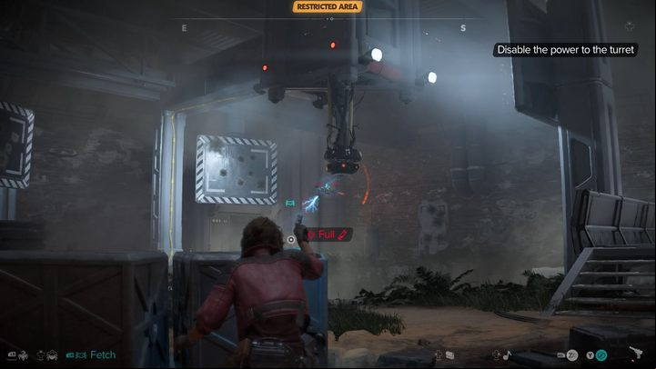 You'll find yourself in a room with an active security turret that you need to disable - there are no other enemies here, so you don't need to sneak - Star Wars Outlaws: The Droidsmith - walkthrough - Akiva - Star Wars Outlaws Guide