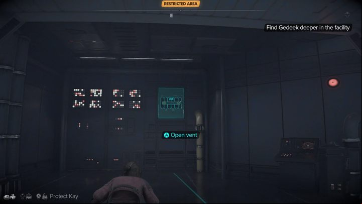 After exiting the elevator you will encounter a blue barrier - Star Wars Outlaws: The Droidsmith - walkthrough - Akiva - Star Wars Outlaws Guide