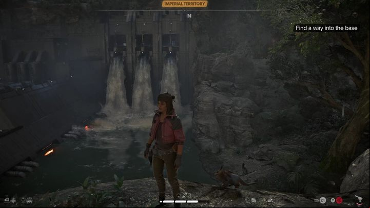 Once you reach the cliff near the outpost, notice three huge streams of water flowing out of the wall - Star Wars Outlaws: The Droidsmith - walkthrough - Akiva - Star Wars Outlaws Guide