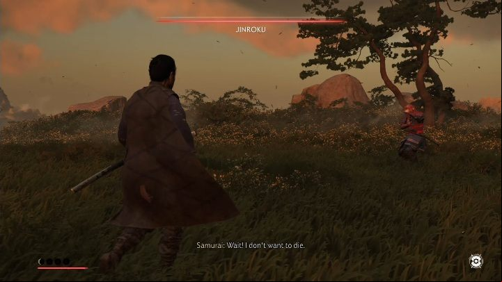 As soon as you lift the sword Jinroku will stop attacking and tell you that he is not ready - Ghost of Tsushima: The Other Side of Honour walkthrough, Tales of Tsushima - Other tales - Ghost of Tsushima Guide, Walkthrough