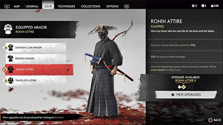 Ronin Attire is an ideal choice for sneaking in locations overtaken by the Mongols - Ghost of Tsushima: Best starting armor - Basics - Ghost of Tsushima Guide, Walkthrough