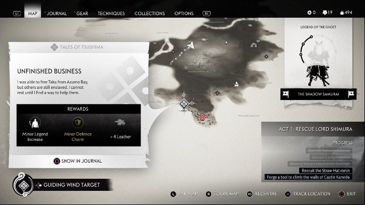 How to unlock: complete the Unfinished Business side task - Ghost of Tsushima: Mongol Camps, Izuhara Region secrets map - Izuhara Region - Ghost of Tsushima Guide, Walkthrough